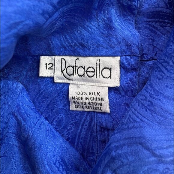 VTG Rafaella Blouse Womens Blue 12 Silk Button Back‎ High Neck Business Classic - Picture 4 of 9